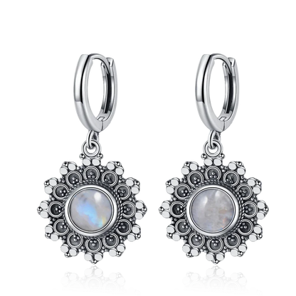 S925 Silver Snowflake Natural Kyanite Earrings for Women Round 6MM Blue Stone Vintage Jewelry Party Anniversary Gifts