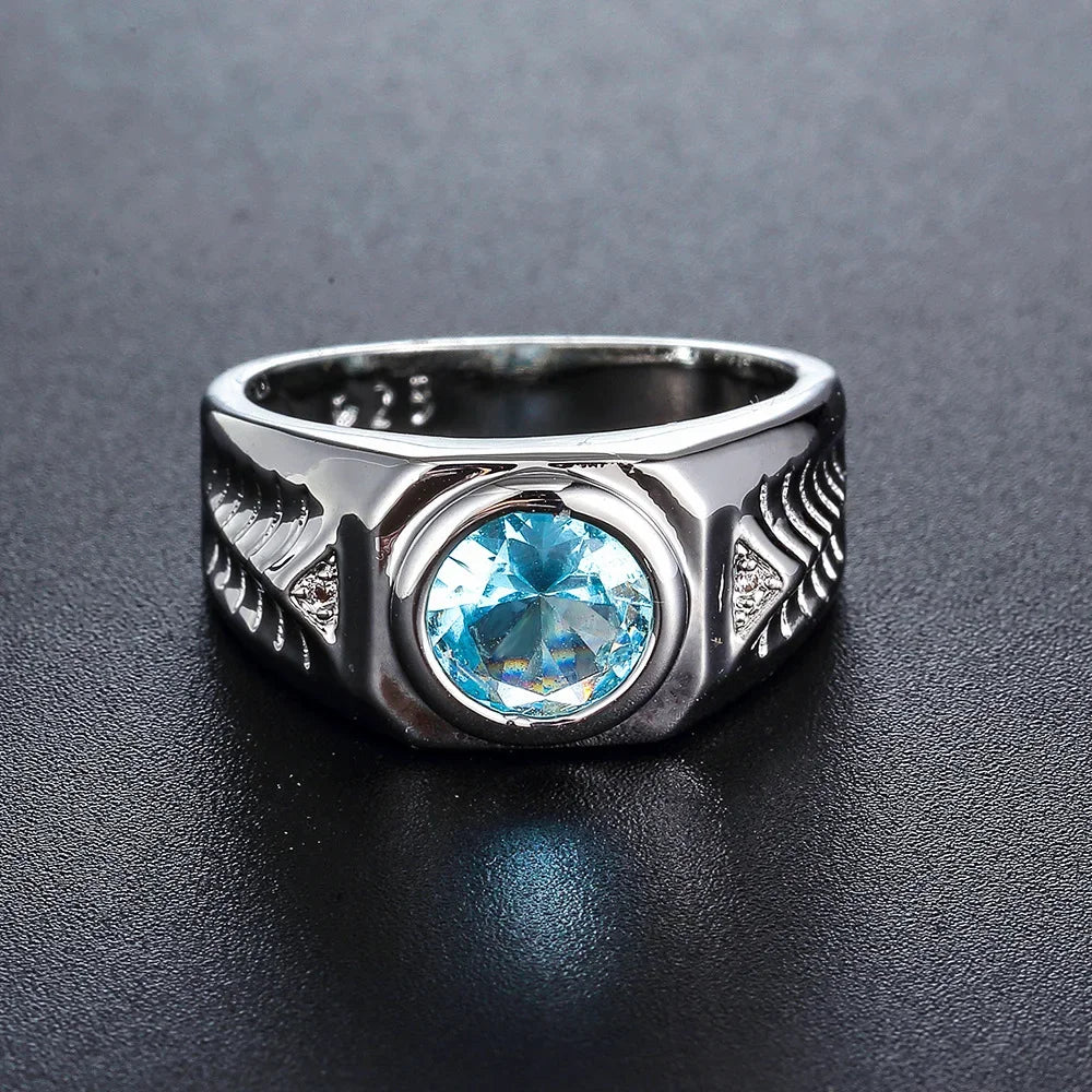 Ethnic Style Shiny Big Round Zircon Women Rings Sky Blue Stone Bridal Wedding Rings Jewelry Party Personality Gift Anillos Mujer