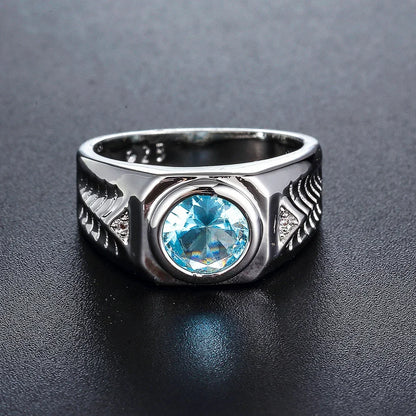 Ethnic Style Shiny Big Round Zircon Women Rings Sky Blue Stone Bridal Wedding Rings Jewelry Party Personality Gift Anillos Mujer