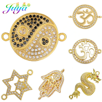 Juya Handmade 18K Gold Plated Cz Paved Decorative Copper Dragon Charms Connectors Accessories For DIY Talisman Jewelry Making