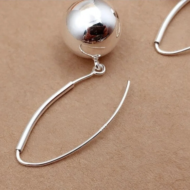 S990 Sterling Silver Drop Earrings for Women Smooth Surface Balls Pure Argentum Ear Drop Classic Fashion Jewelry Wholesale