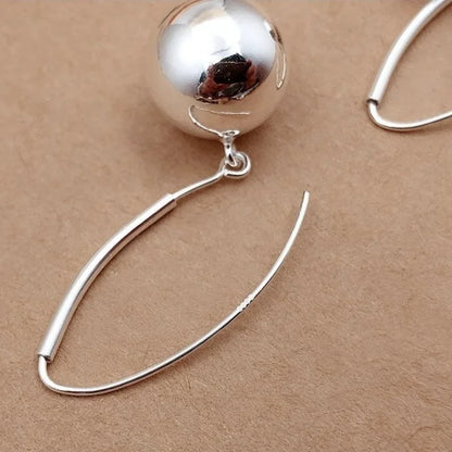 S990 Sterling Silver Drop Earrings for Women Smooth Surface Balls Pure Argentum Ear Drop Classic Fashion Jewelry Wholesale