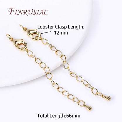 Rhodium/ 18K Real Gold Plated Brass 66mm Extension Tail Chain DIY Jewelry Making Findings 10/12mm Lobster Clasps Extension Chain