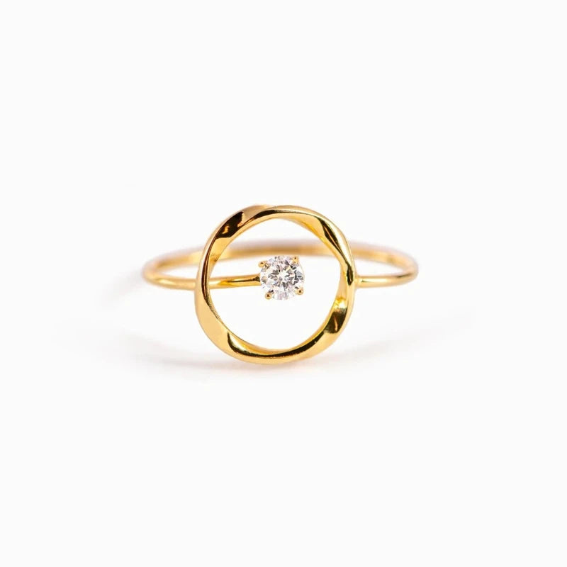 Trumium Solid 925 Sterling Silver 14k Gold Plated Hollow Circle rings for women Round Zircon Shinning Fine Jewelry Adjustable