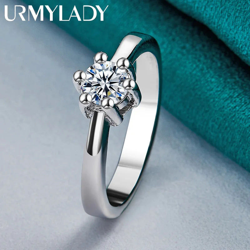 URMYLADY High Quality 925 Sterling Silver Fine Six Claw Crystal Rings For Women Couple Gifts Fashion Party Wedding Jewelry