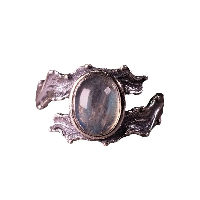Hip Hop style 925 silver inlaid blue moonlight stone rings for women exquisite and fashion crystal ring wedding jewelry