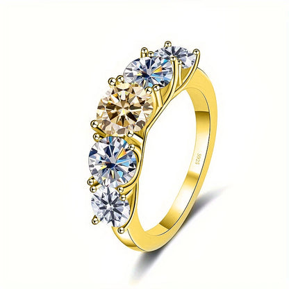 5 Stones 3.6CT All Moissanite Rings for Women gold Plated 925 Sterling Sliver Wedding Band Sparkling Diamonds Fine Jewelry GRA
