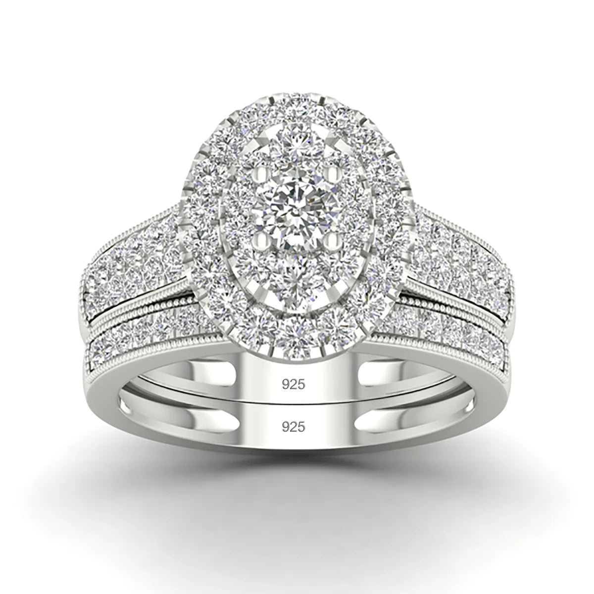 Luxury Solid 925 Sterling Silver Couple Rings For Women 3A Cubic Zirconia White Gold Plated Famous Brand Wedding Jewelery Gift