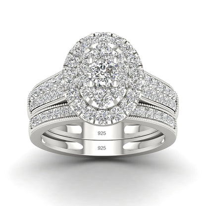 Luxury Solid 925 Sterling Silver Couple Rings For Women 3A Cubic Zirconia White Gold Plated Famous Brand Wedding Jewelery Gift