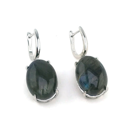 CSJ Big Stone Natural Larimar Earring Sterling 925 Silver Malachite Moonstone Amazonite Kyanite 13*18mm for Women Party Gift