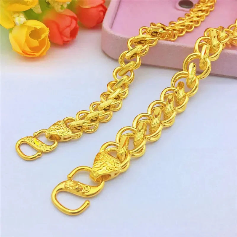 Pure Gold Color Fried Dough Twist Bracelet for Men Gold Color Bracelet Bangle Wedding Birthday Party Fine Jewelry Gifts