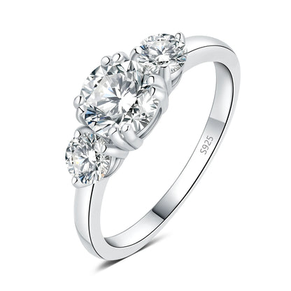 JewelryPalace Moissanite D Color 1.4ct 925 Sterling Silver 3 Stone Wedding Engagement Ring for Woman Yellow Rose Gold Plated