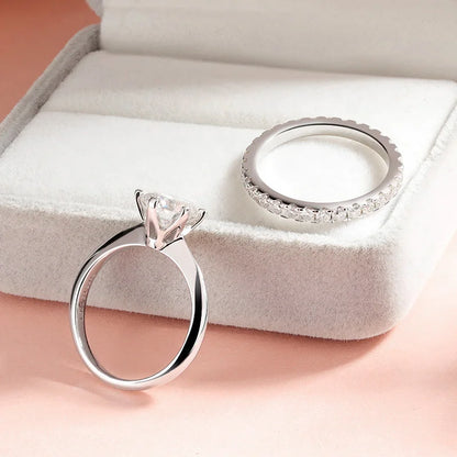 Smyoue 2mm Certified Moissanite Ring for Women Full Diamond Enternity Band S925 Sterling Silver Plated White Gold Jewelry