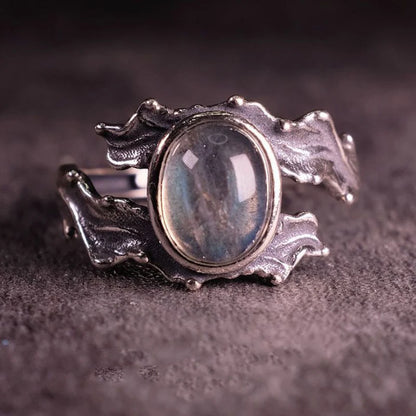 Hip Hop style 925 silver inlaid blue moonlight stone rings for women exquisite and fashion crystal ring wedding jewelry