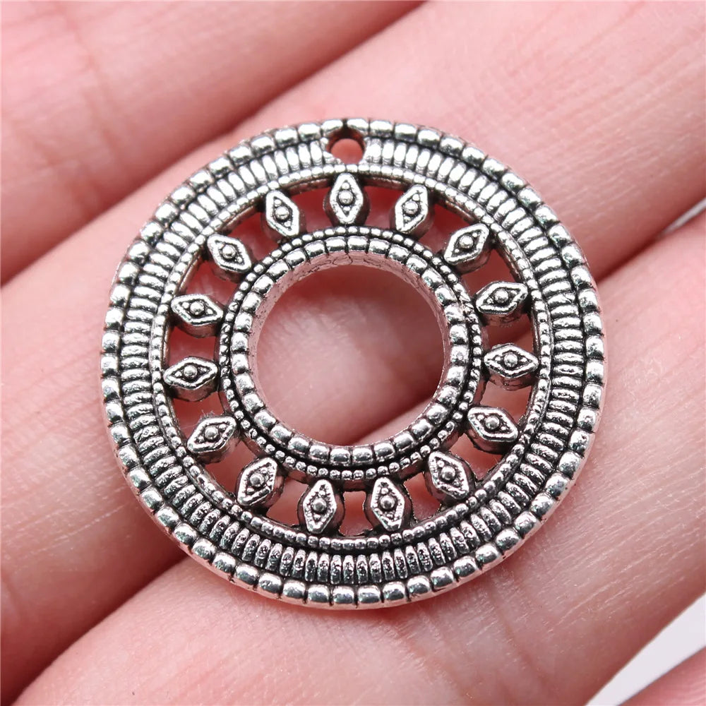10pcs 26x26mm(1.02x1.02inch) 2 Colors Antique Bronze Color Antique Silver Color Circle Charms Pendants Jewelry Accessories