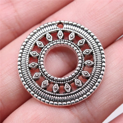 10pcs 26x26mm(1.02x1.02inch) 2 Colors Antique Bronze Color Antique Silver Color Circle Charms Pendants Jewelry Accessories