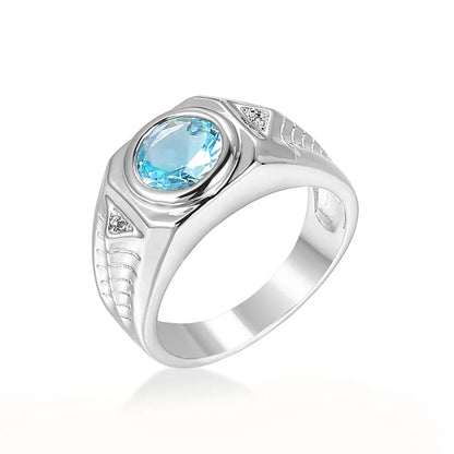 Ethnic Style Shiny Big Round Zircon Women Rings Sky Blue Stone Bridal Wedding Rings Jewelry Party Personality Gift Anillos Mujer