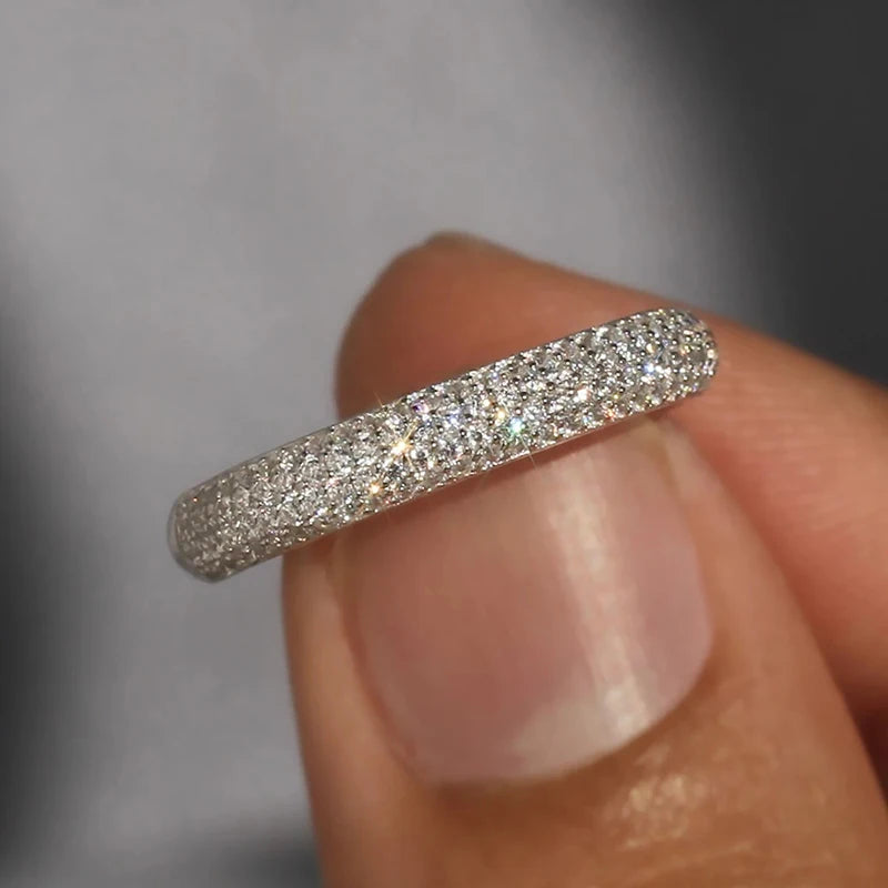 Huitan Luxury Micro Pave Zirconia Finger Ring Bridal Wedding Band Jewelry Women Gorgeous Silver Color Accessories for Engagement