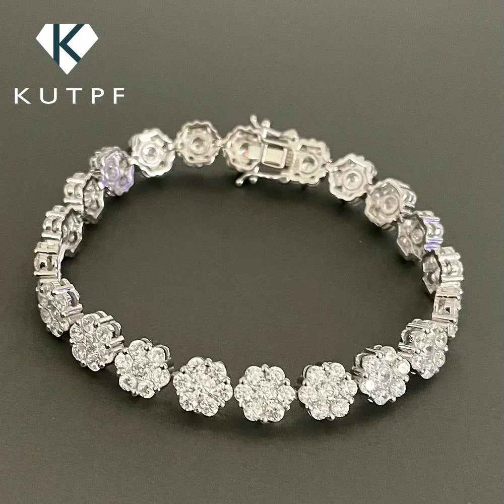 Full Moissanite Diamond Tennis Bracelet With  Certificate Flower Shape Bracelets For Women 925 Sterling Silver Fine Jewelry