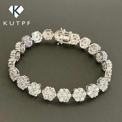 Full Moissanite Diamond Tennis Bracelet With  Certificate Flower Shape Bracelets For Women 925 Sterling Silver Fine Jewelry
