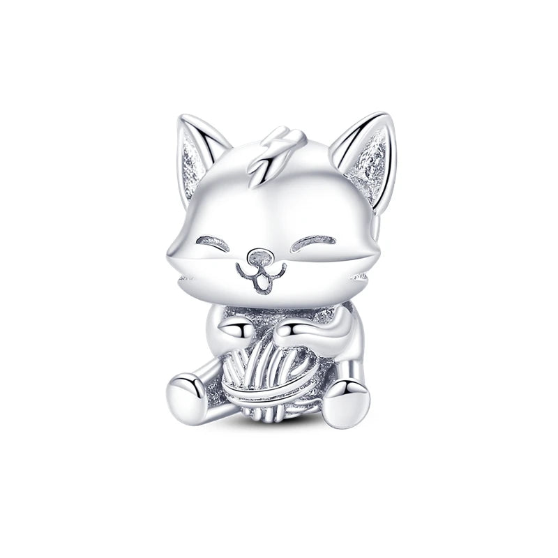 Silver Plated Cat Moon Star Earphone Dangle Charm Bead Pendant Fit Bangle Bracelet for Women Gift DIY Making