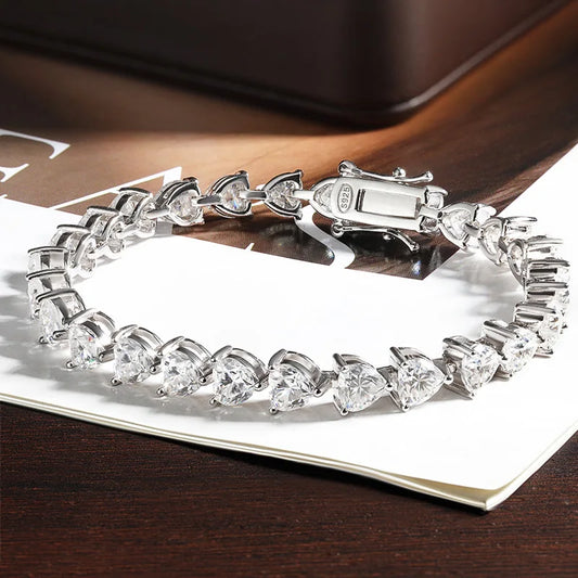 KNOBSPIN D VVS1 Heart Moissanite Tennis Bracelet Original 925 Sterling Silver Plated 18k White Gold with GRA Bracelets for Women