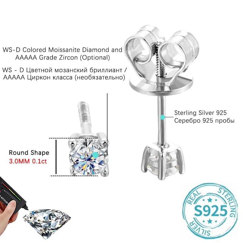 ALITREE 1ct D Color Moissanite Earrings 925 Sterling Sliver Plated Gold Diamond Ear Studs with GRA Certificate for Women Jewelry