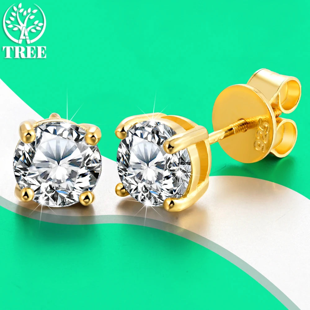 ALITREE 1ct D Color Moissanite Earrings 925 Sterling Sliver Plated Gold Diamond Ear Studs with GRA Certificate for Women Jewelry