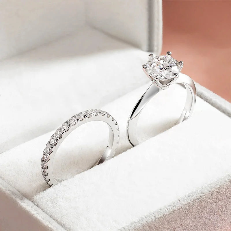 Smyoue 2mm Certified Moissanite Ring for Women Full Diamond Enternity Band S925 Sterling Silver Plated White Gold Jewelry