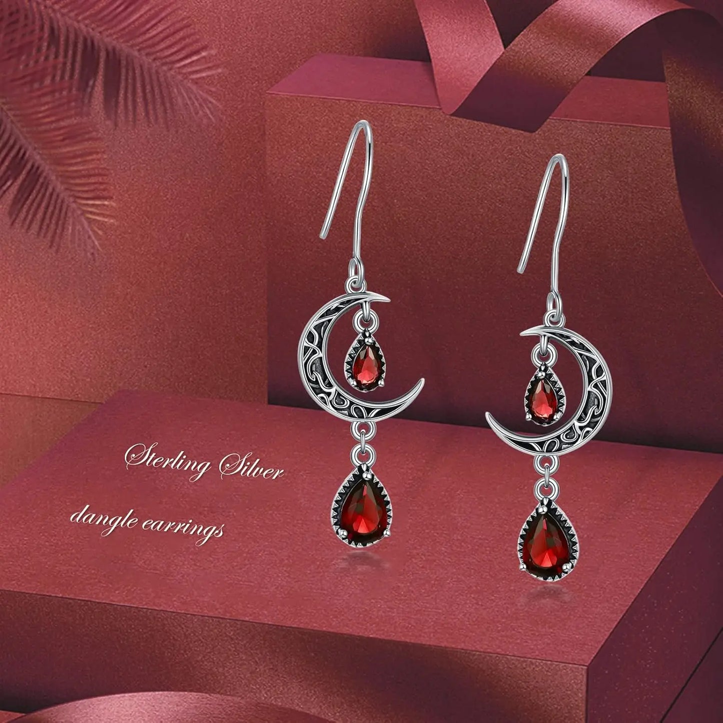 Orecchini a forma di luna da donna, in argento Sterling 925, con pendente a forma di luna celtica