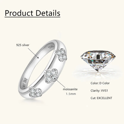 Lnngy 0.18CTTW Moissanite Chunky Ring For Women Anelli Argento 925 Sterling Silver Four-leaf Clover Rings Wedding Jewelry Gift