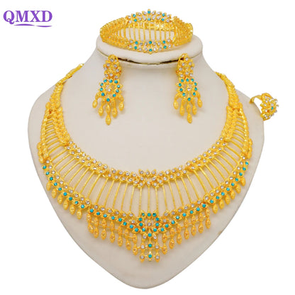 Dubai Gold Color Jewelry Sets African Indian wedding Bridal Wife gifts Necklace Bracelet Earrings ring Jewelery for Women 2022
