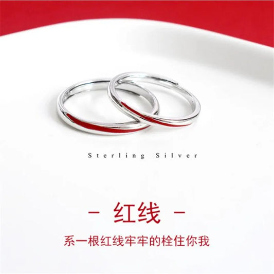 New Fashion Original Epoxy Red Line 925 Sterling Silver Jewelry Popular Simple Personality Opening Couple Rings R160