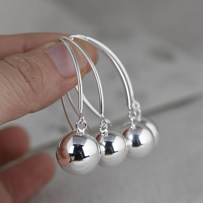 S990 Sterling Silver Drop Earrings for Women Smooth Surface Balls Pure Argentum Ear Drop Classic Fashion Jewelry Wholesale