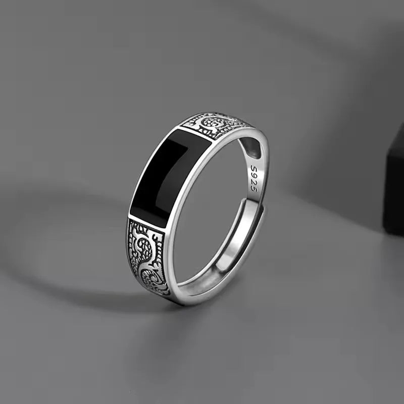 VENTFILLE 925 Sterling Silver Rings INS Fashion Hip Hop Vintage Couples Hollow Lines Punk Thai Silver Party Adjustable  Jewelry