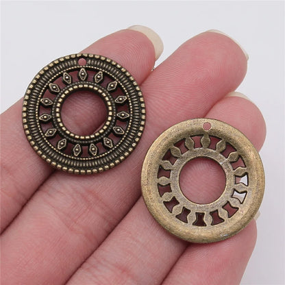 10pcs 26x26mm(1.02x1.02inch) 2 Colors Antique Bronze Color Antique Silver Color Circle Charms Pendants Jewelry Accessories