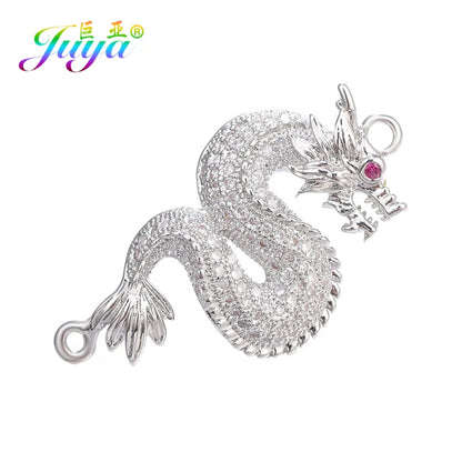 Juya Handmade 18K Gold Plated Cz Paved Decorative Copper Dragon Charms Connectors Accessories For DIY Talisman Jewelry Making