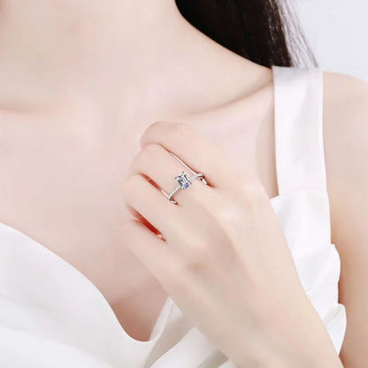 NeeTim1CT Moissanite Ring for Women Emerald Radiant Cut Diamond Wedding 925 Silver White Gold Plated  Rings Fine Jewelry