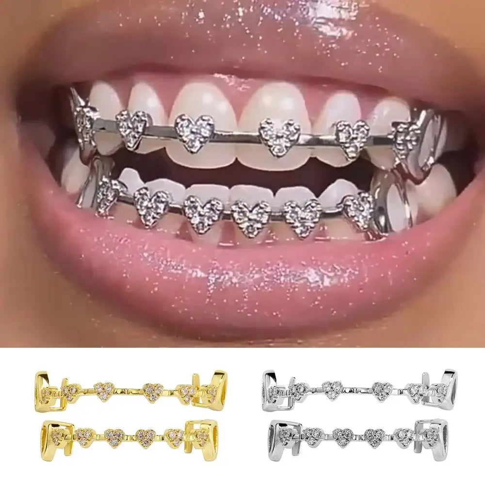 Trendy Hip Hop Dental Grills rhinestone Double Glossy Charm Teeth Grillz Simple Gold/Silver Tooth Caps for Women Men