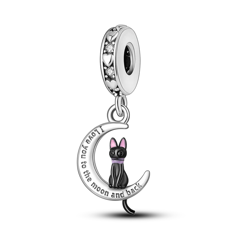 Silver Plated Cat Moon Star Earphone Dangle Charm Bead Pendant Fit Bangle Bracelet for Women Gift DIY Making