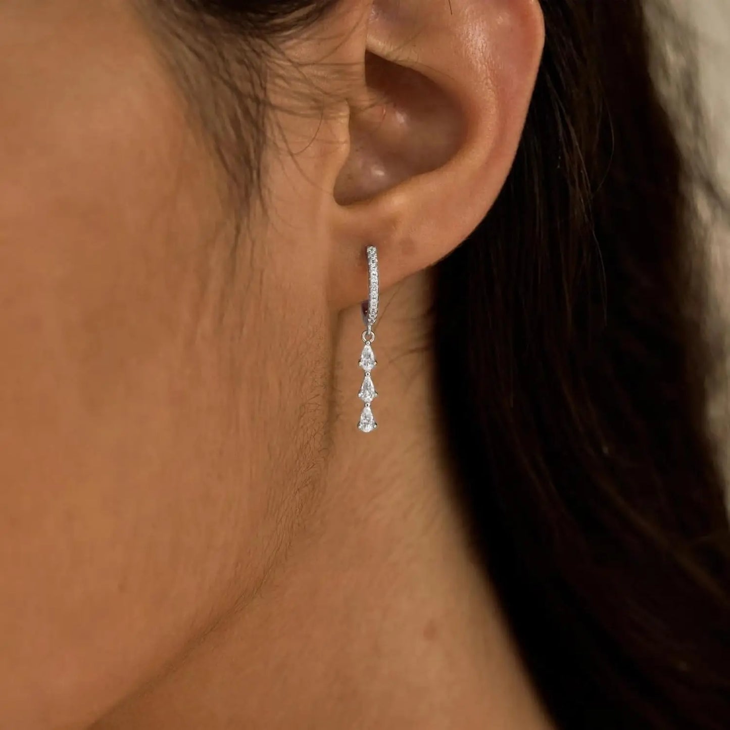 Orecchini a Goccia per Donna, Orecchini Pendenti con Strass in Argento, Orecchini Brillanti e Leggeri