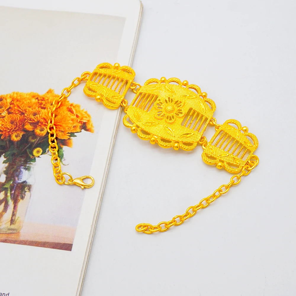 New African Jewelry Set Big Necklace Dubai Ethiopian Gold Color Jewelery Earring Bracelet For Women Bridal Choker Wholesale