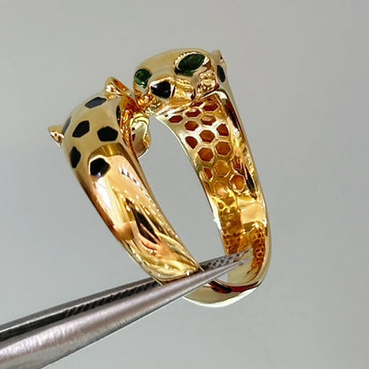 925 Sterling Silver Black Spots CZ Carbon Diamond Double Panther Leopard Open Rings Luxury Designer Jewelry for Men or Women