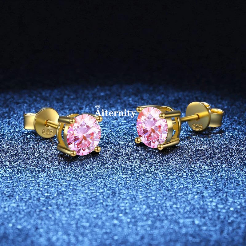 GRA Moissanite VVS1 Earrings Women 925 Sterling Silver Moissanita And Zircon Ear Studs Pink Yellow Red Orange Pass Diamond Test