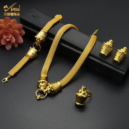 ANIID Dubai African Jewelry Sets For Women Big Animal Indian 24K Gold Color Jewelery Nigerian Necklace Ring Earring Wedding