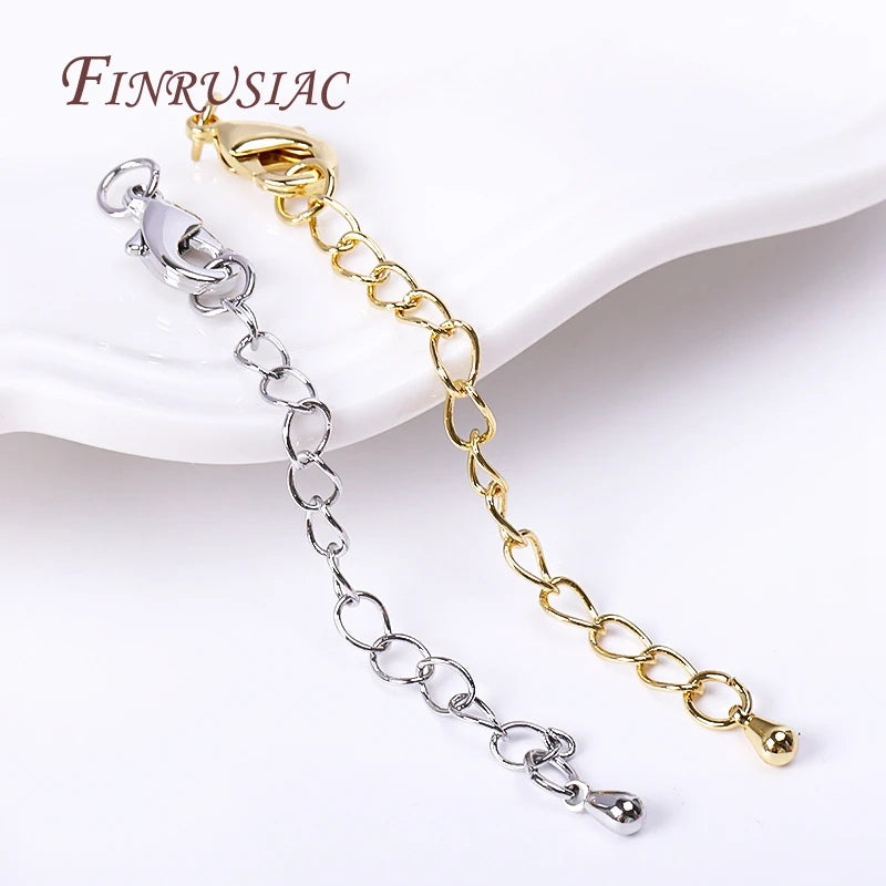 Rhodium/ 18K Real Gold Plated Brass 66mm Extension Tail Chain DIY Jewelry Making Findings 10/12mm Lobster Clasps Extension Chain