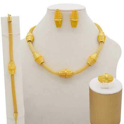 Dubai Gold Color Jewelry Sets African Indian wedding Bridal Wife gifts Necklace Bracelet Earrings ring Jewelery for Women 2022