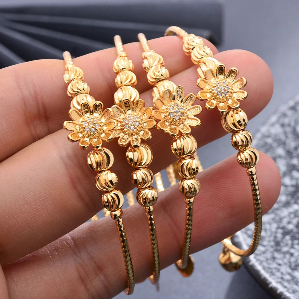 Dubai Maiden Gold Color zircon Bracelet Bangles Wedding Flower Jewelery Africa Bangles  women Flower Bangles Bijoux femme