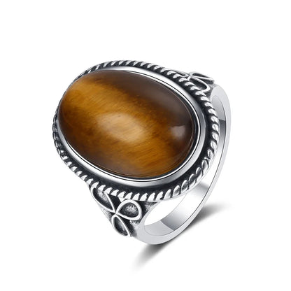 S925 Silver Retro Natural Labradorite Flower Rings Jewelry Silver Large Tiger Eye Engagement Wedding Gift for Women