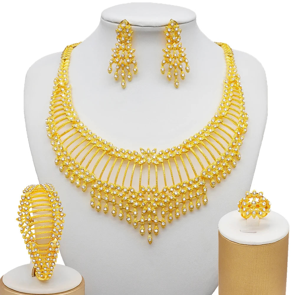 Dubai Gold Color Jewelry Sets African Indian wedding Bridal Wife gifts Necklace Bracelet Earrings ring Jewelery for Women 2022